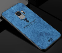 Луксозен силиконов гръб ТПУ с твърда част и дънков плат DEER за Samsung Galaxy S9 G960 син